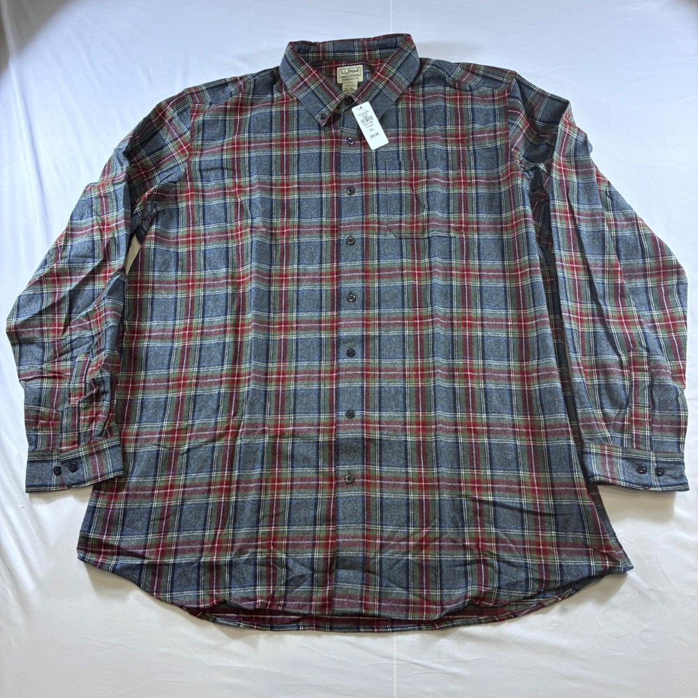 LL Bean Scotch Plaid Flannel Shirt Mens XXL Tall Grey Stewart Cotton 228066 NEW
